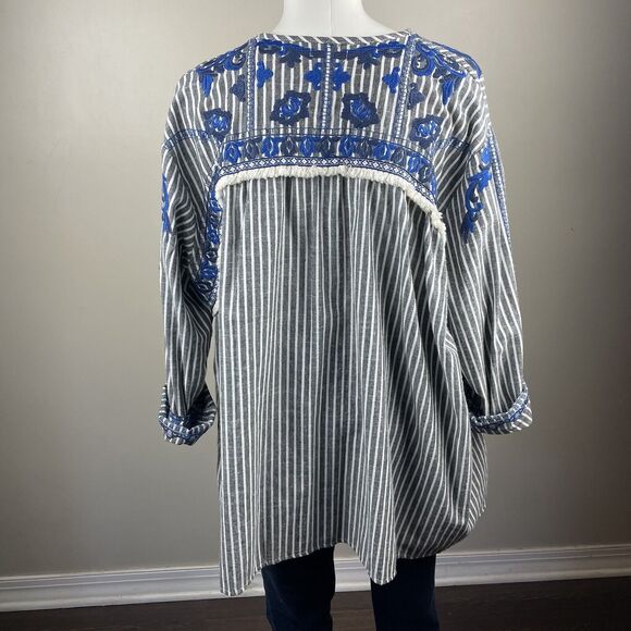 Velzera Boho Floral Embroidery Striped Open Jacket Top Oversized Bohemian - Picture 6 of 11